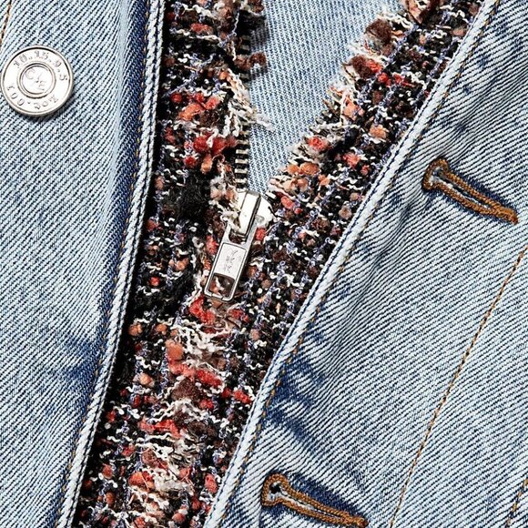 NWT Current / Elliott contrasting denim & tweed short light wash jean jacket - Picture 13 of 16